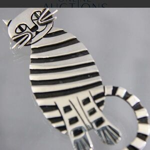 Silver and Black Striped Cat Pendant Necklace - Stylish Cat Jewelry